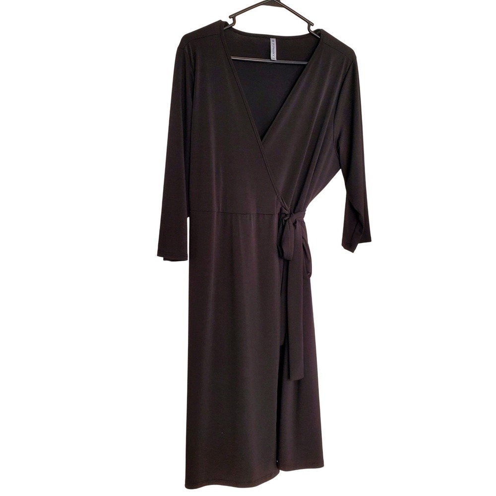 PIPHANY Womens Black Wrap Dress Size 2X 3/4‎ Sleeve Tie Waist